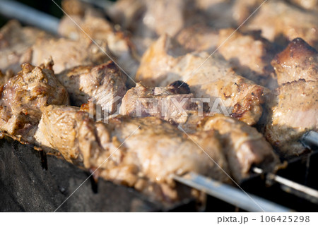 shish kebab on a skewer close-up shish kebab on a skewer close-up 106425298