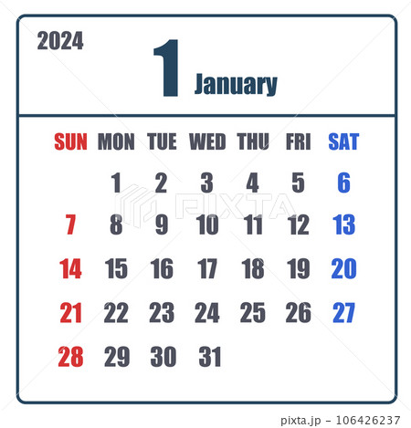 2024年1月のシンプルなカレンダー 106426237