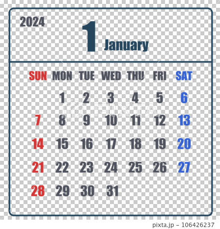 2024 年 1 月的簡單日曆 106426237