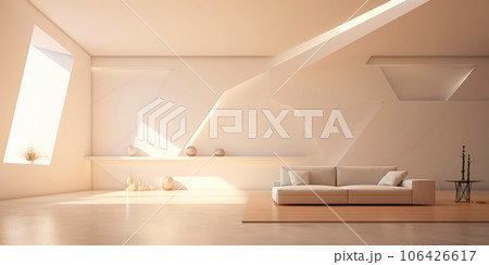 Geometric minimalist room interior design with clean lines and minimal decorative details Generative AI 106426617