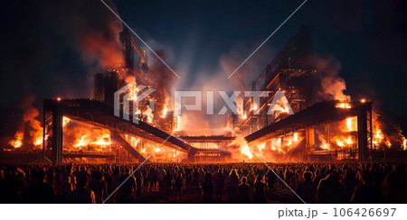 work crew working with heavy metallurgical equipment. Generative AI 106426697