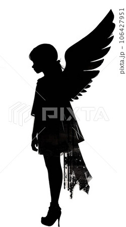 black and white graphic drawing angel, girl with wings, design black and white graphic drawing angel, girl with wings, design 106427951