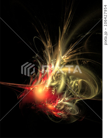 abstract yellow-orange drawing linear on a black background, wallpaper, design 106427954