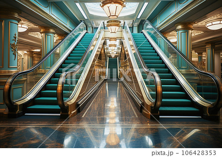 Stylish design of a modern escalator. Stylish design of a modern escalator. 106428353