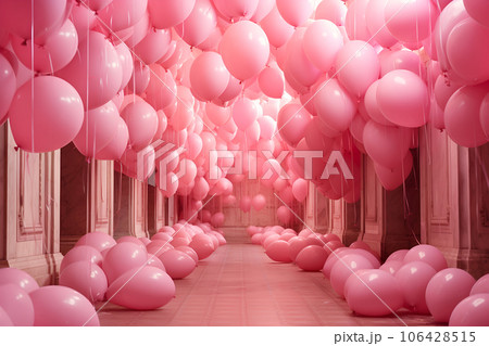 Room decorated with pink balloons 106428515