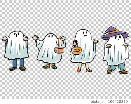 Illustration set of people wearing ghost cloth, hand-drawn 106428850