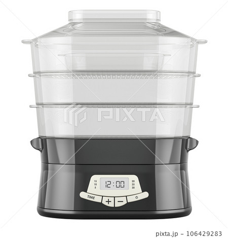 Food steamer, steam cooker. Black color, front view. 3D rendering 106429283