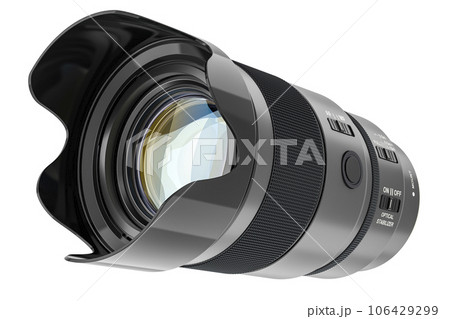 Telephoto zoom lens, photography camera lens. 3D rendering Telephoto zoom lens, photography camera lens. 3D rendering 106429299