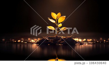 黒背景に黄金の苗木「AI生成画像」 106430640
