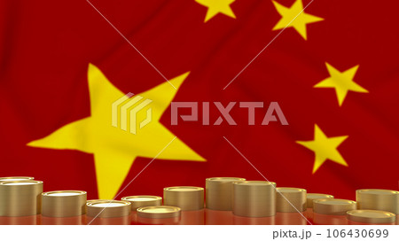 The Gold coins on Chinese flag for Business concept 3d Rendering 106430699