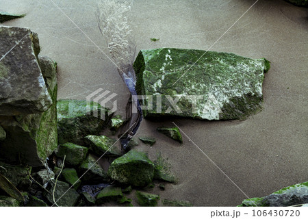 rock with moss in Hudson River river, Background photo rock with moss in Hudson River river, Background photo 106430720