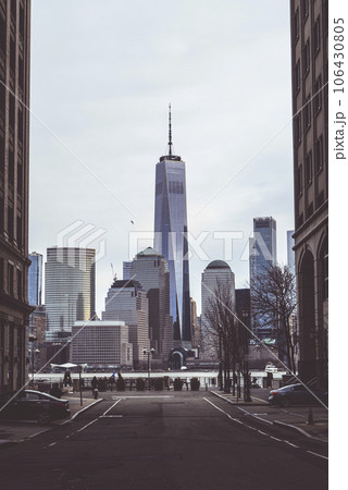 World Trade center building in Manhattan, view from between buildings from New Jersey World Trade center building in Manhattan, view from between buildings from New Jersey 106430805
