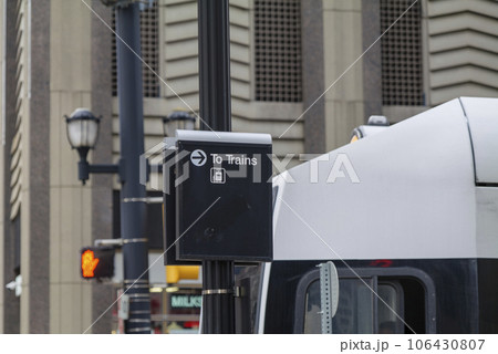 To Train pedestrian sign in a city 106430807
