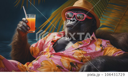Tropical Vibes: Chilled-out Gorilla Soaks Up the Sun Tropical Vibes: Chilled-out Gorilla Soaks Up the Sun 106431729
