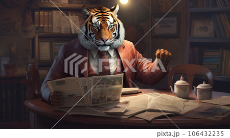 Sartorial Elegance: The Dapper Tiger's Morning Routine 106432235