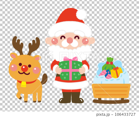 クリスマスのサンタさんとトナカイ (良く読んて下さいませ)　箱なしです。 お手紙を読むサンタさんとトナカイイラスト - No: 22348282｜無料