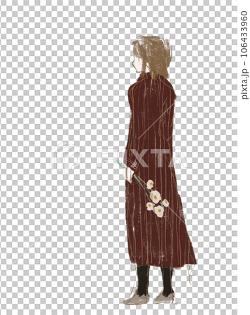 A woman in a dress holding a flower A woman in a dress holding a flower 106433960