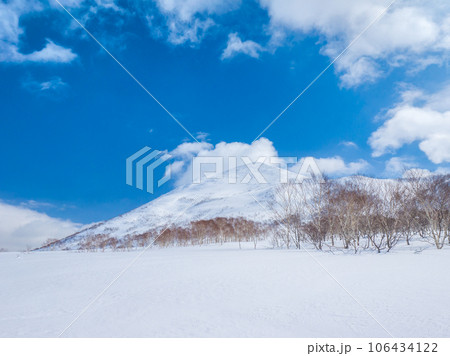 新雪に覆われた山野 (北海道、ニセコアンヌプリ北斜面側) 新雪に覆われた山野 (北海道、ニセコアンヌプリ北斜面側) 106434122