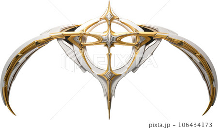 Gleaming 3D Render of a Golden Light Bow Weapon  Gleaming 3D Render of a Golden Light Bow Weapon  106434173