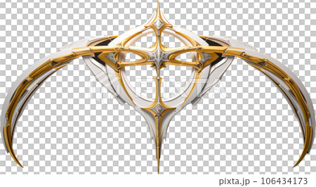 Gleaming 3D Render of a Golden Light Bow Weapon  Gleaming 3D Render of a Golden Light Bow Weapon  106434173