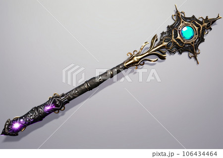 Mystical 3D Render: Magic Staff Weapon Adorned with Precious Stones 106434464