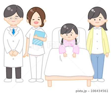 入院する子供と付き添いの母　医師と看護師　笑顔 106434561