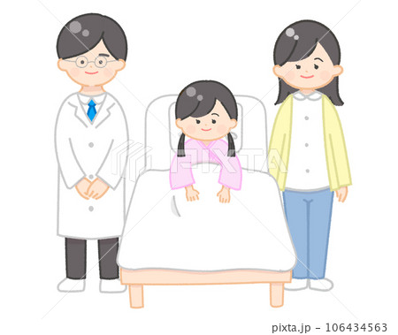 入院する子供と付き添いの母　医師　笑顔 106434563