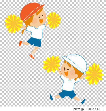 Sports day support Illustration material of children jumping with pom-poms Sports day support Illustration material of children jumping with pom-poms 106434739