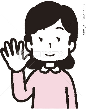 右手で5本指をして笑う女性の上半身イラスト 右手で5本指をして笑う女性の上半身イラスト 106434885