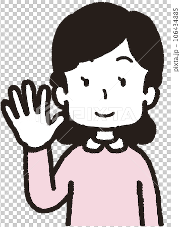 右手で5本指をして笑う女性の上半身イラスト 右手で5本指をして笑う女性の上半身イラスト 106434885