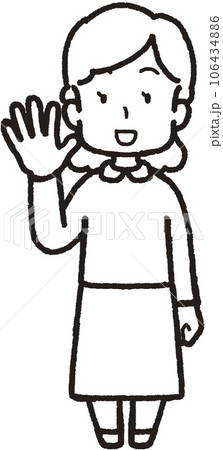 右手で5本指をして笑う女性の全身線画イラスト 106434886