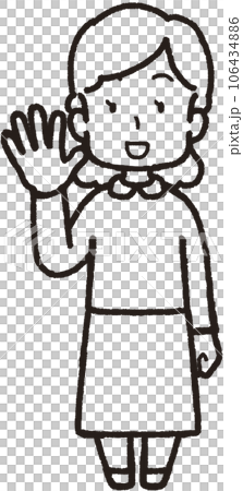 右手で5本指をして笑う女性の全身線画イラスト 106434886