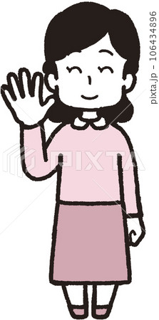 右手で5本指をして笑う女性の全身イラスト 106434896