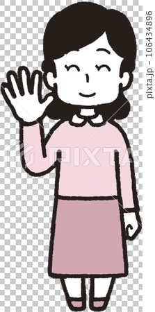 右手で5本指をして笑う女性の全身イラスト 106434896