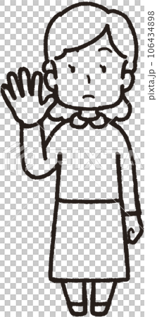 右手で5本指をする女性の全身線画イラスト 106434898