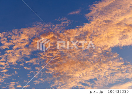 2023早秋　奈良市街地の朝焼け　大空に現れた黄金色に輝くいわし雲 106435359