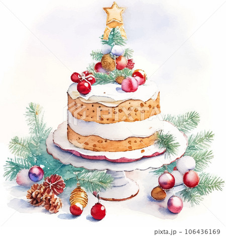 水彩で描いたクリスマスケーキのイラスト Generative AI 106436169