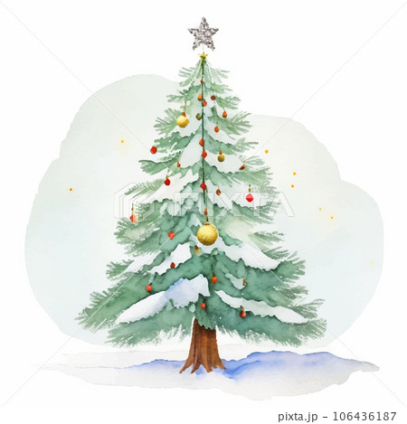 水彩で描いたクリスマスツリーのイラスト Generative AIの