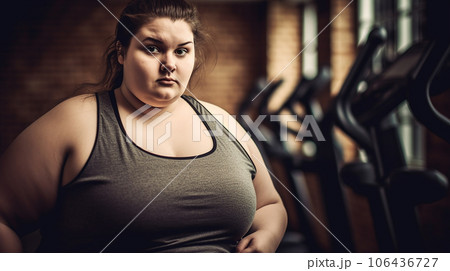 肥満の女性・スポーツジムで運動するオーバーウェイトの白人女性 106436727