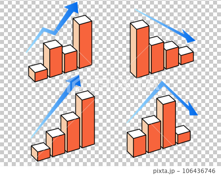 Rising and descending, a set of various 3D bar graphs and arrows 106436746
