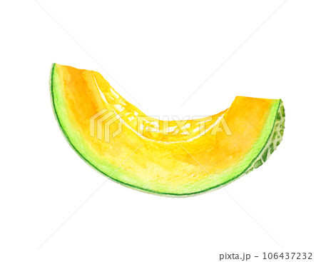 カットした赤肉メロン　フルーツの手描き水彩イラスト素材 106437232