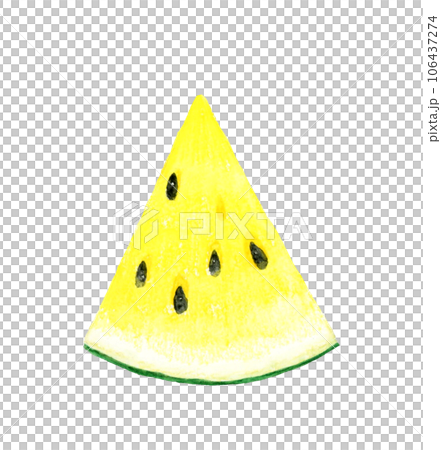 Cut yellow watermelon, hand-drawn watercolor illustration of summer fruit 106437274