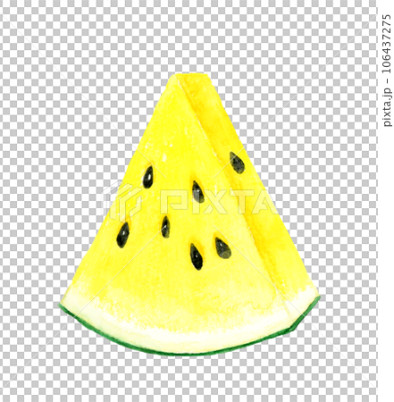 Cut yellow watermelon, hand-drawn watercolor illustration of summer fruit 106437275