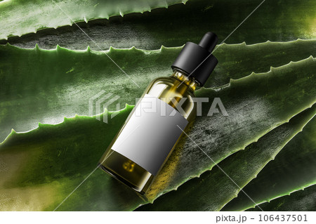 Mockup bottle with dropper. Aloe Vera gel or oil. Aloe Vera Natural cosmetic product for skin care. Natural cosmetic products for care of skin and body Mockup bottle with dropper. Aloe Vera gel or oil. Aloe Vera Natural cosmetic product for skin care. Natural cosmetic products for care of skin and body 106437501
