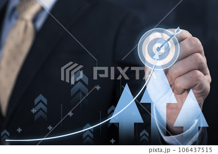 Business growth, planing and strategy concept. Development and growth concept. Businessman plan growth and increase of positive indicators. 106437515