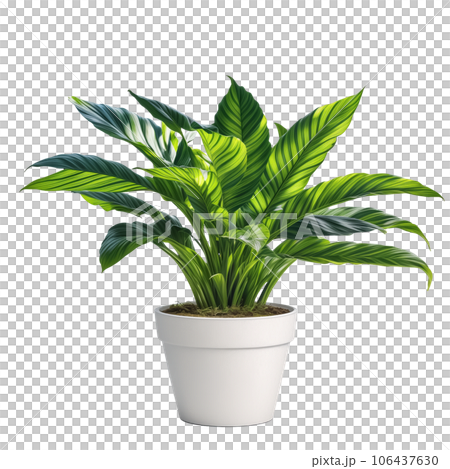 白い鉢に植えられた観葉植物1つ 背景透過 AI画像 106437630