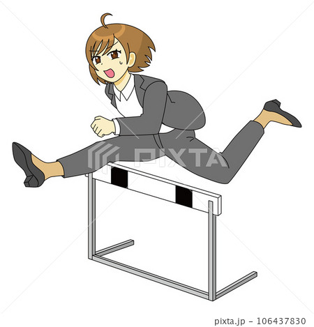 ハードルを飛び越えるスーツ姿の女性のイラスト 106437830