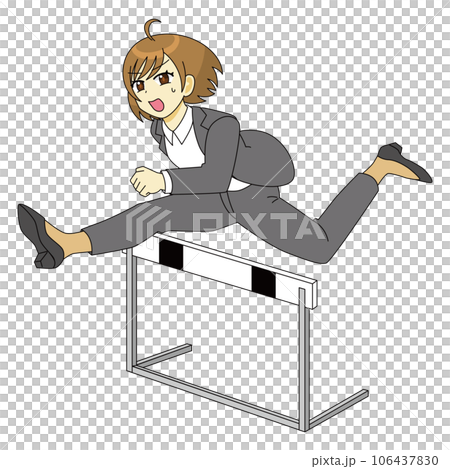 ハードルを飛び越えるスーツ姿の女性のイラスト 106437830