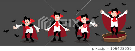 Set of Dracula vampire . Halloween cartoon characters . Gray isolate background . Vector . 106438659