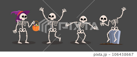 Set of Skeleton ghost . Halloween cartoon characters . Gray isolate background . Vector . 106438667